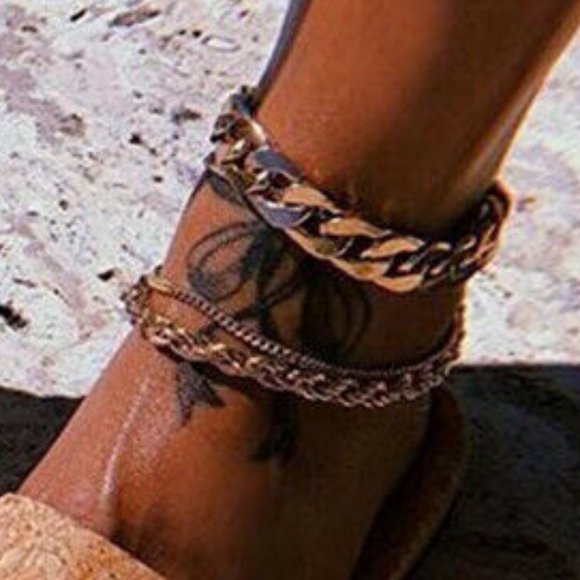 New 3-Layer Gold Chain Link Anklet - Picture 3 of 7